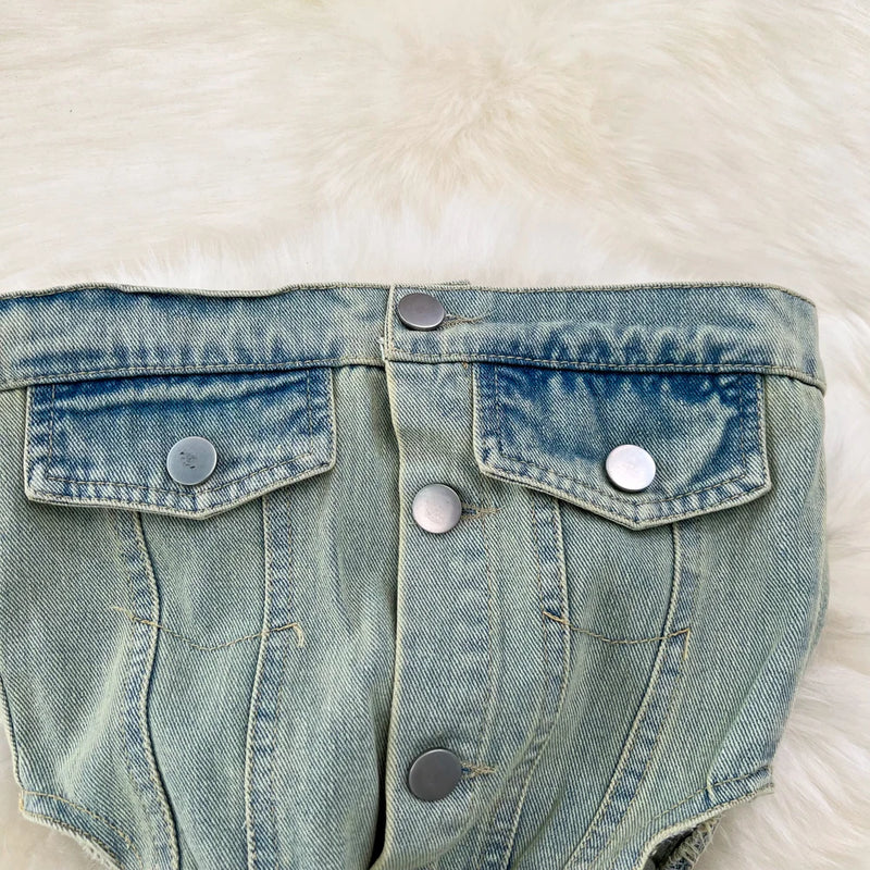 Strapless Ripped Denim Jumpsuit | MzStar Fashion | view 4