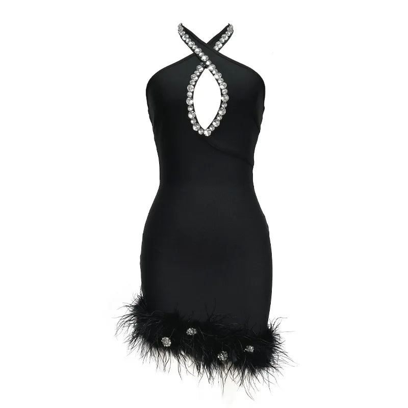 Rhinestone Feather Bodycon Dress | MzStar Fashion | view 4