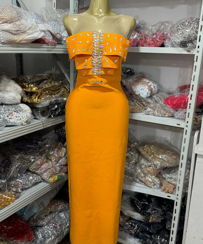 Orange Rhinestone Dress