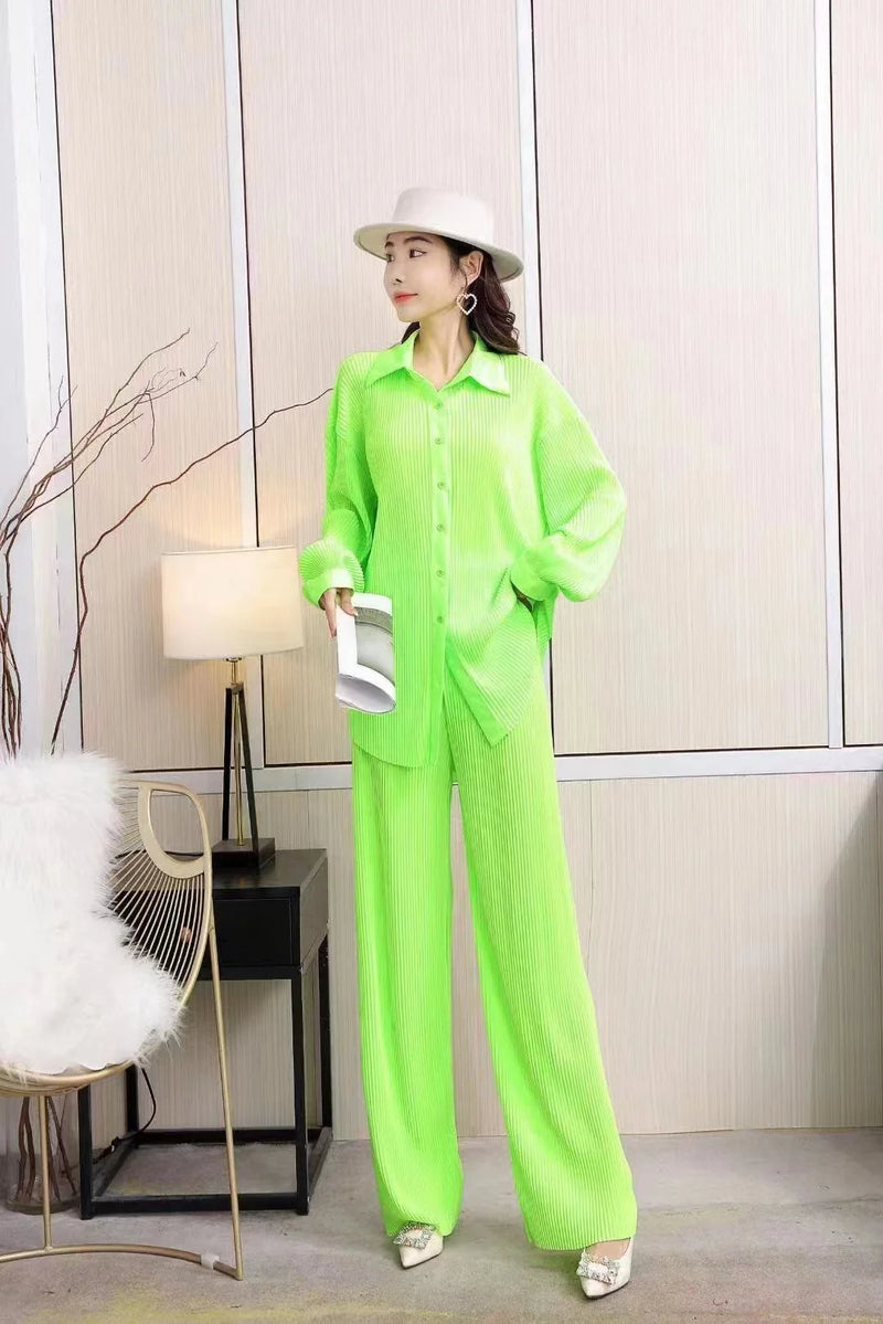 Pleated Polo Top & Pants Set | MzStar Fashion | view 3