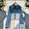 Denim Splice Lapel Coat Set | MzStar Fashion | view 6