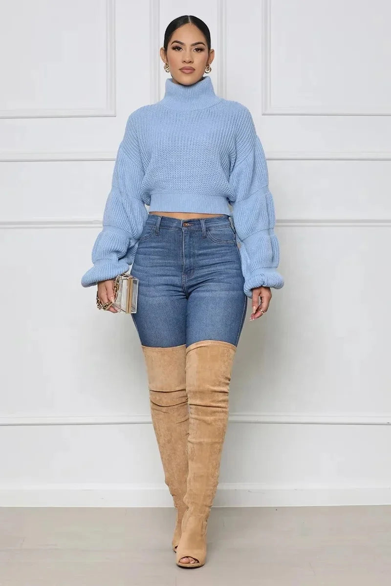 Lantern Sleeve Knit Crop Sweater | MzStar Fashion | view 6