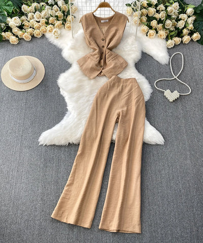 Sleeveless Vest & Trousers Set | MzStar Fashion
