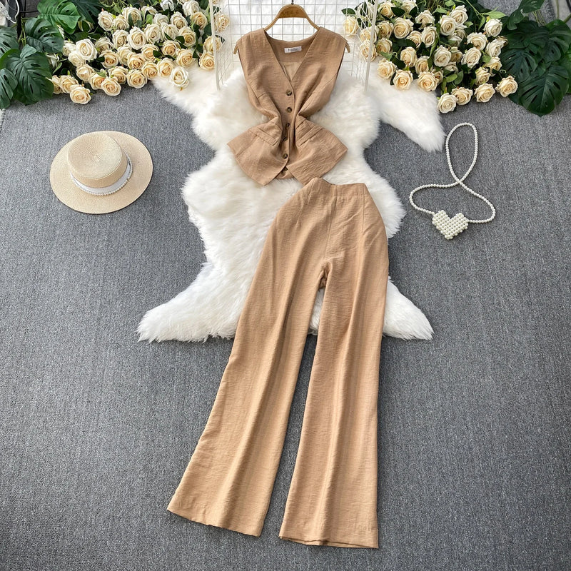 Sleeveless Vest & Trousers Set | MzStar Fashion