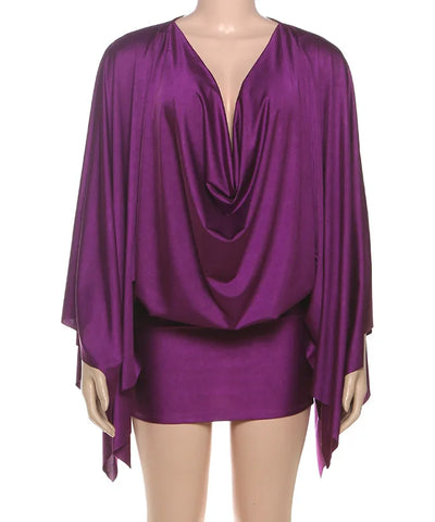 Purple Swing-Sleeve Mini Dress