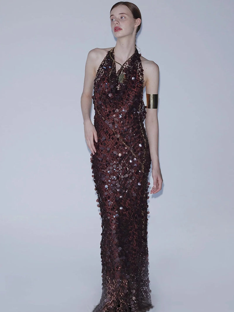 Mesh Sequin Halter Gown | MzStar Fashion | view 4