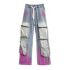 Graffiti Color-Block Denim Work Pants | MzStar Fashion | view 6