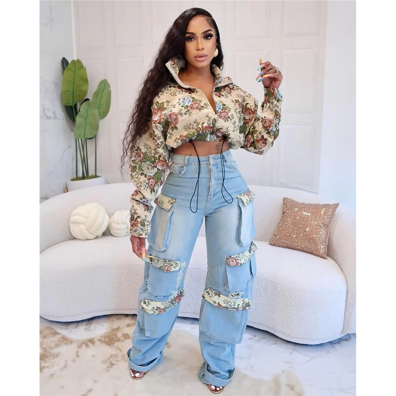Floral Crop Jacket & Jeans Set | MzStar Fashion | view 2
