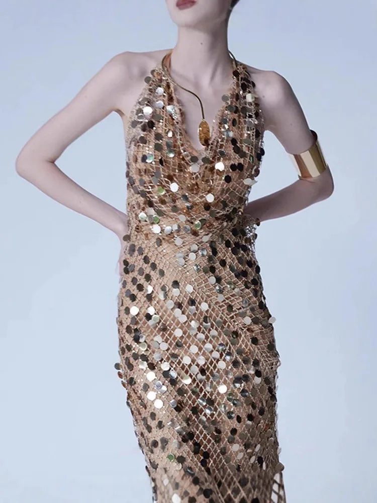 Mesh Sequin Halter Gown | MzStar Fashion | view 3