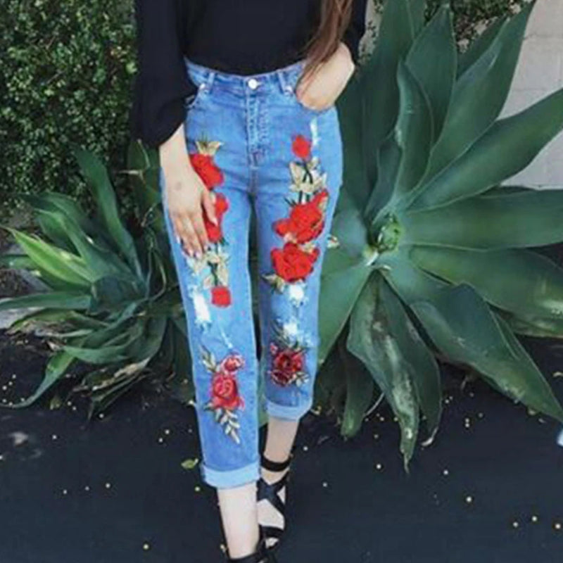 Embroidered Stacked Mom Jeans | MzStar Fashion | view 6