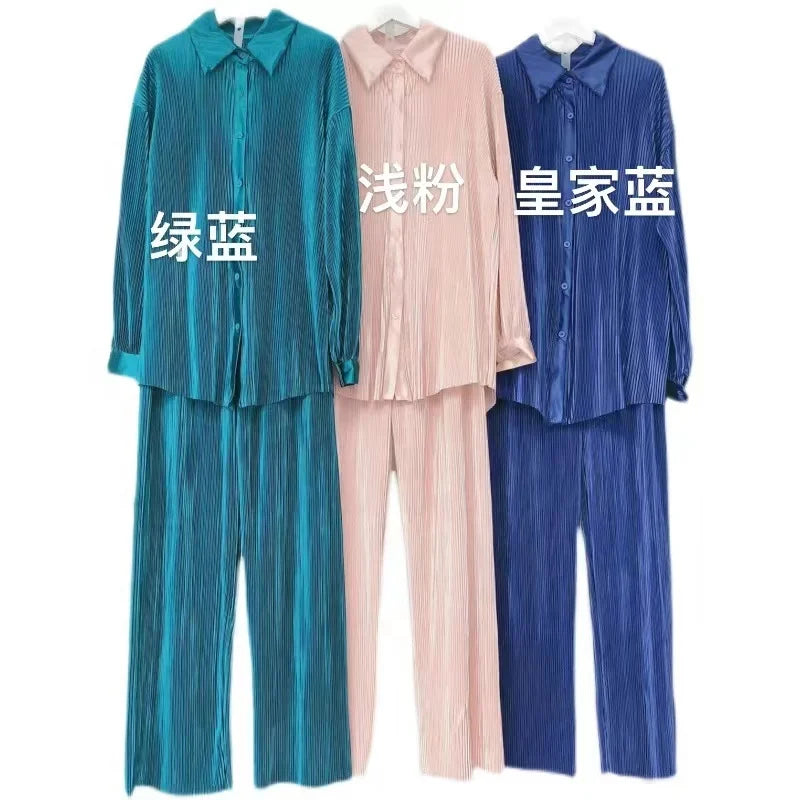 Pleated Polo Top & Pants Set | MzStar Fashion | view 4