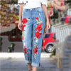 Embroidered Stacked Mom Jeans | MzStar Fashion