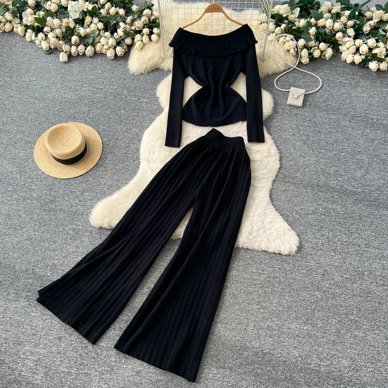 Ruffle Knit Top & Pants Set | MzStar Fashion | view 3