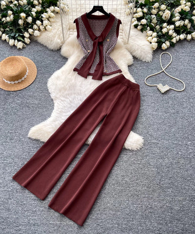 V-Neck Slim Two-Piece Set | MzStar Fashion