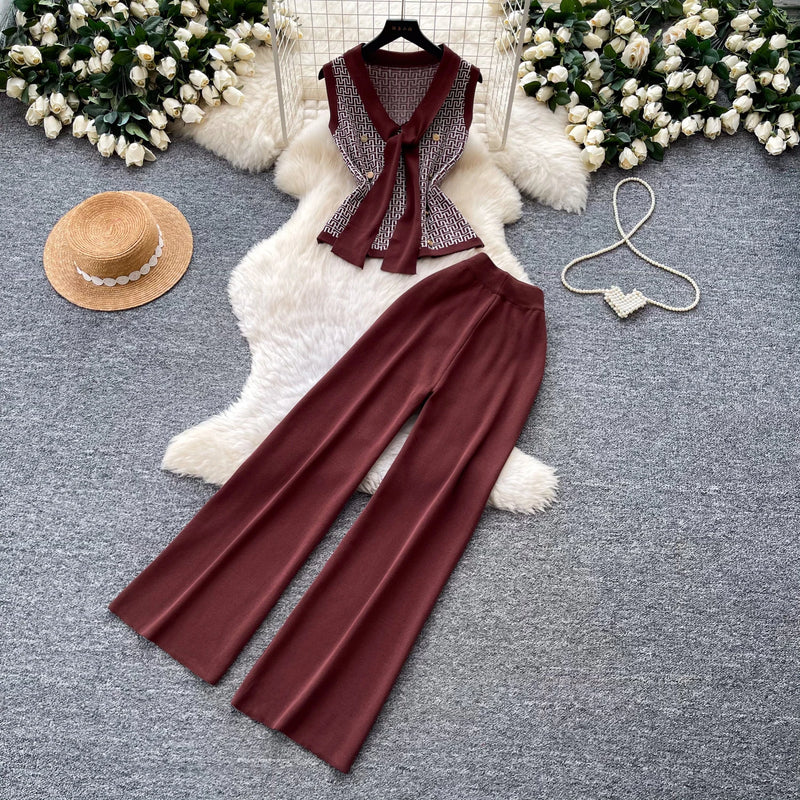 V-Neck Slim Two-Piece Set | MzStar Fashion