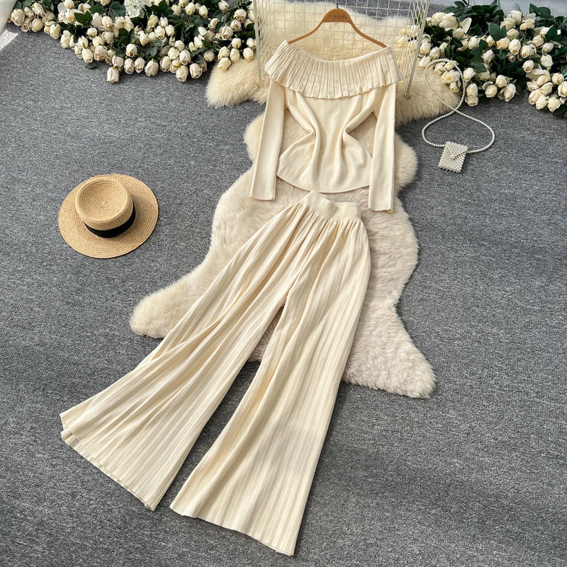 Ruffle Knit Top & Pants Set | MzStar Fashion | view 2