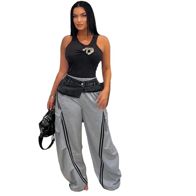 Striped Patchwork Straight Pants | MzStar Fashion | view 3