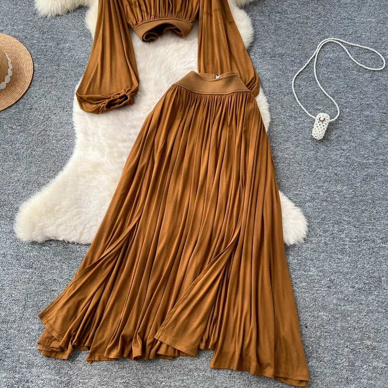 Lantern Blouse & Slit Skirt Set | MzStar Fashion | view 3