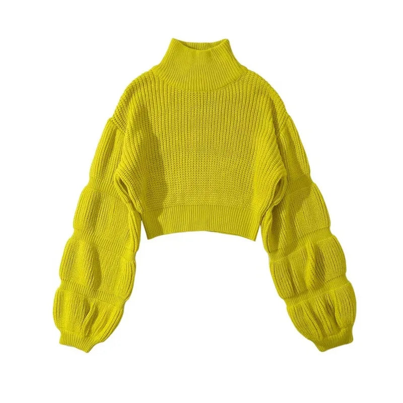 Lantern Sleeve Knit Crop Sweater | MzStar Fashion | view 4
