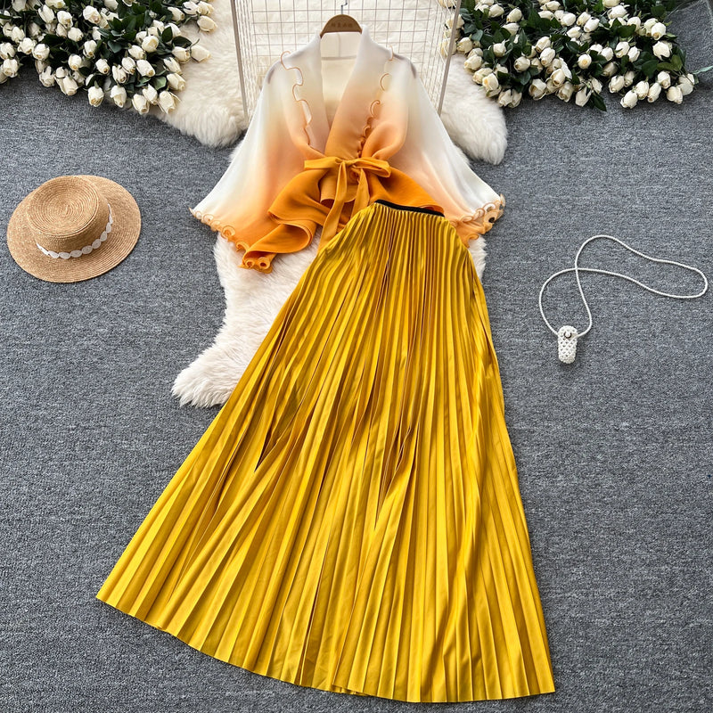 Bandage Top & Pleated Skirt Set | MzStar Fashion
