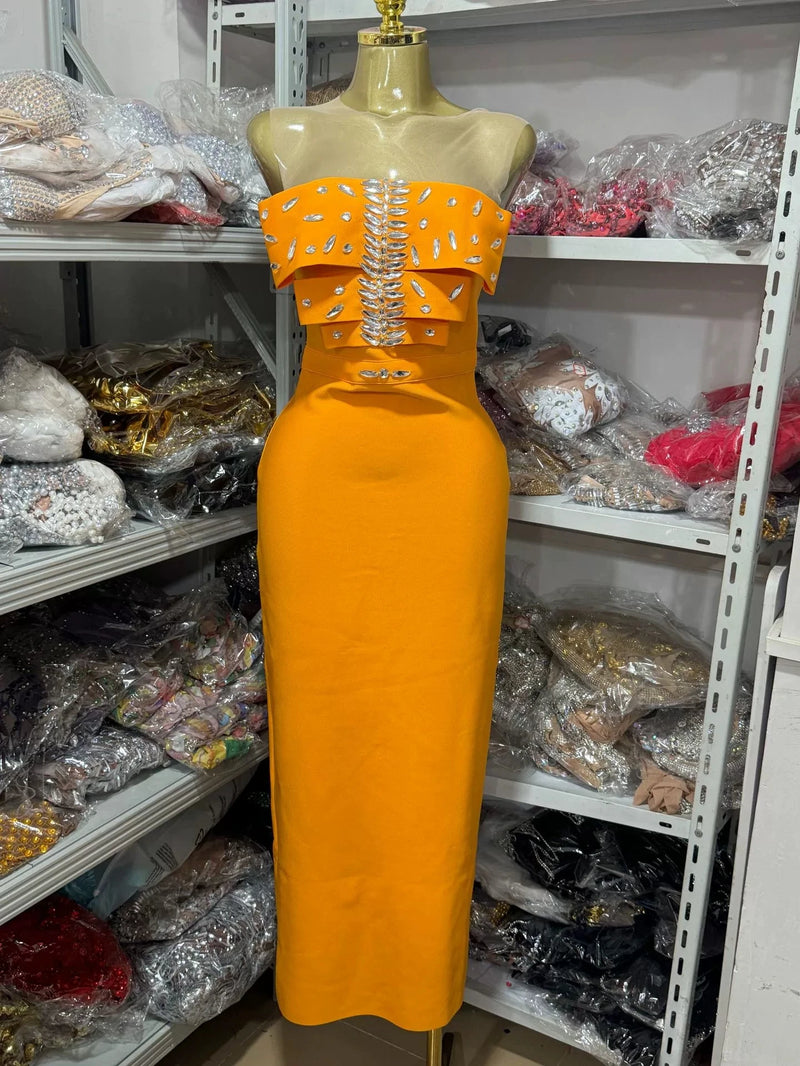Orange Rhinestone Dress
