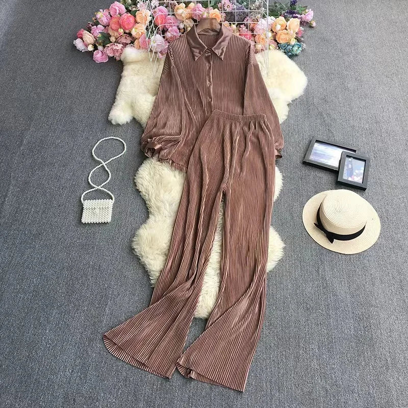 Pleated Polo Top & Pants Set | MzStar Fashion | view 6
