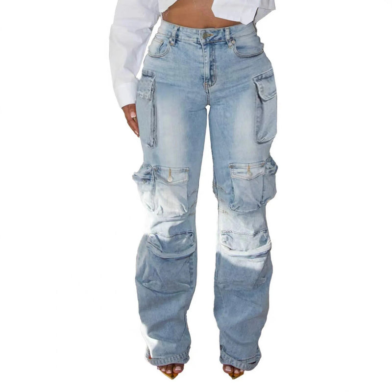 Patchwork Multi-Pocket Denim Pants | MzStar Fashion | view 2