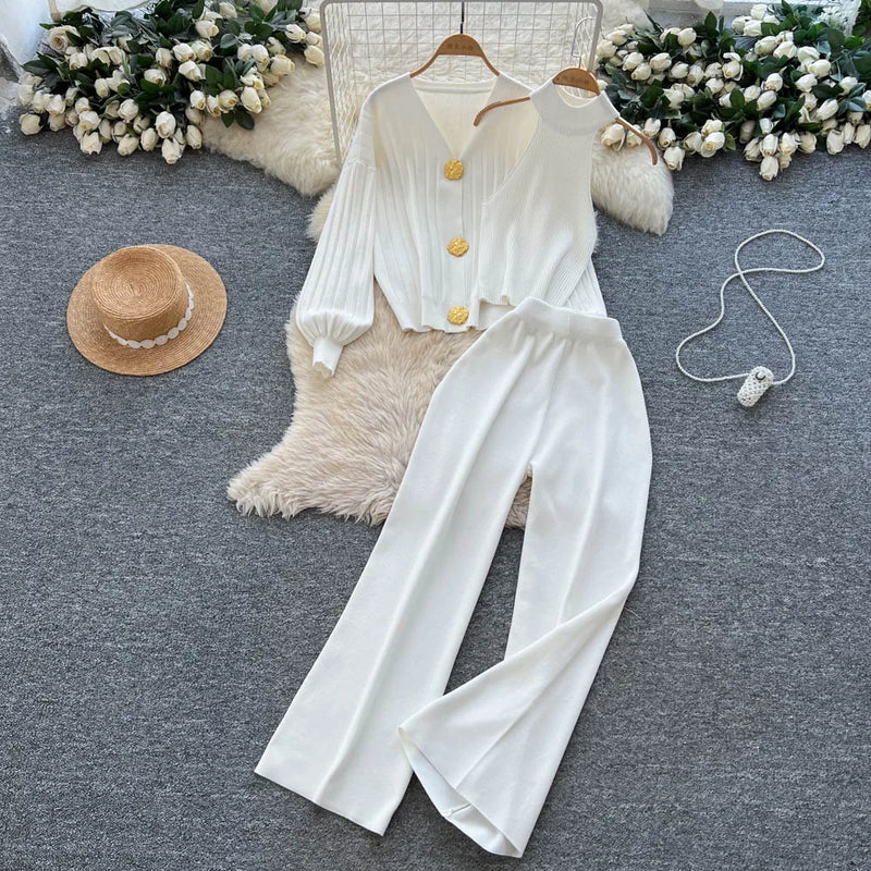 V-Neck Knit Three-Piece Set | MzStar Fashion | view 7