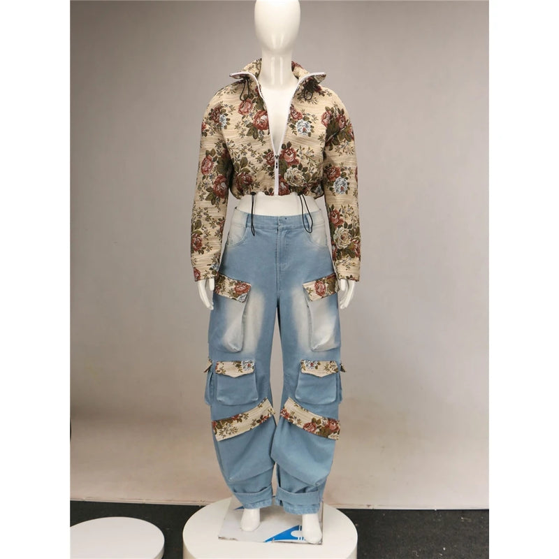 Floral Crop Jacket & Jeans Set | MzStar Fashion | view 3