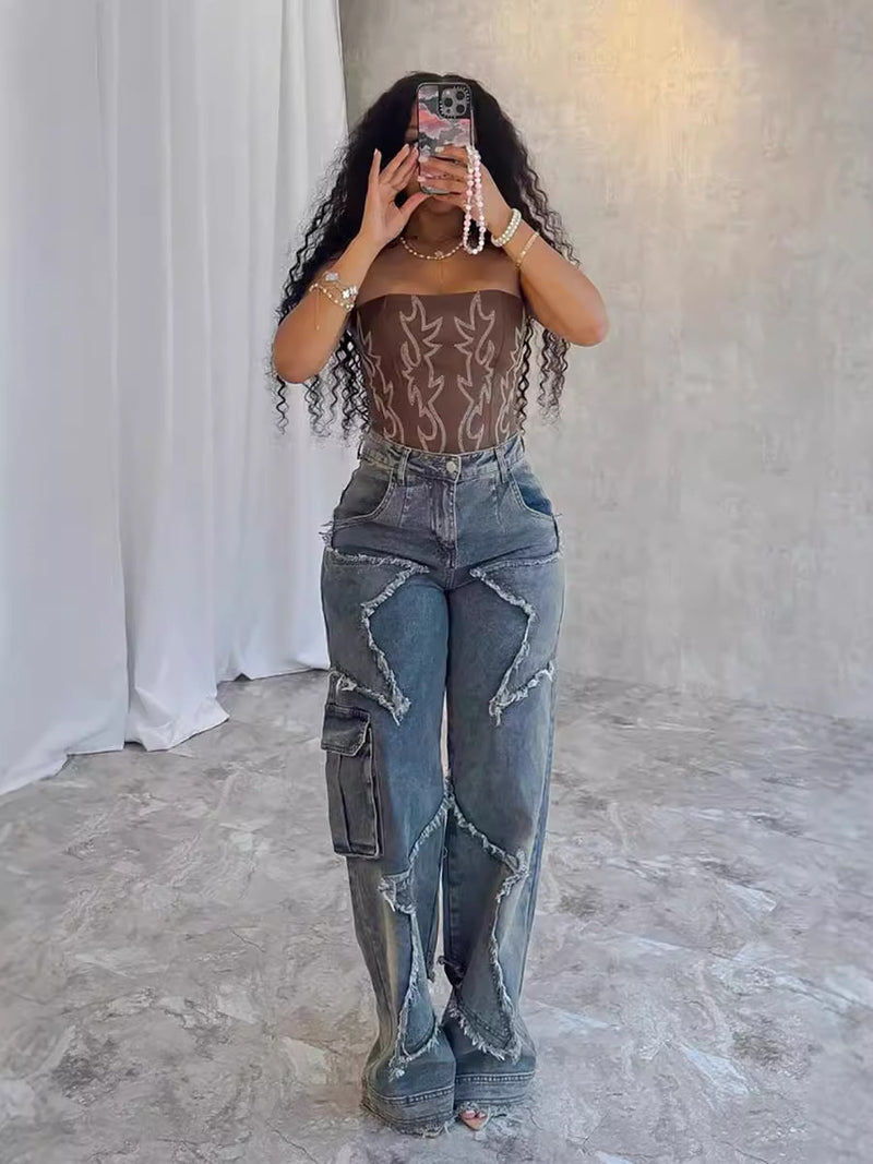 Fringe Tassel Straight Jeans | MzStar Fashion | view 4