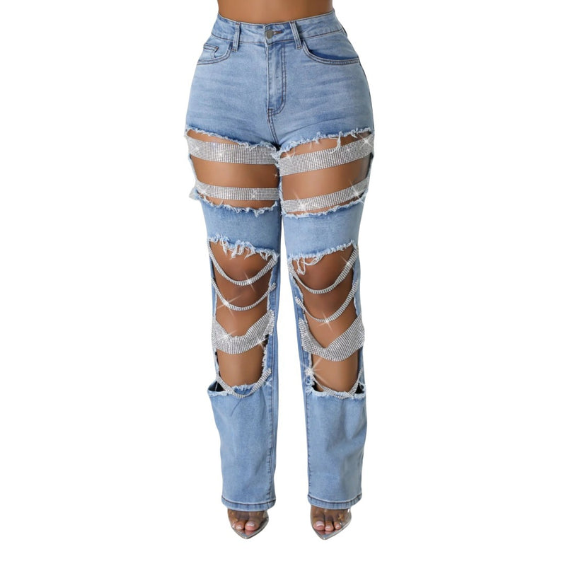 Beaded Ripped Stretch Jeans | MzStar Fashion | view 8
