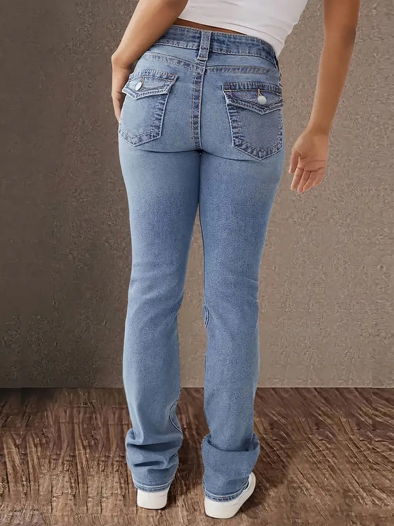 Double-Button Slim Blue Jeans | MzStar Fashion | view 3