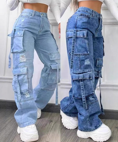 Plus-Size Multi-Pocket Jeans