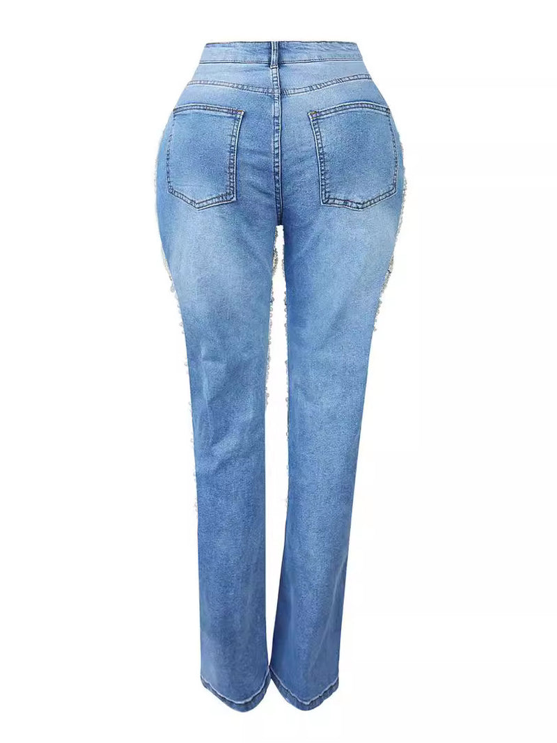 Beaded Ripped Stretch Jeans | MzStar Fashion | view 4