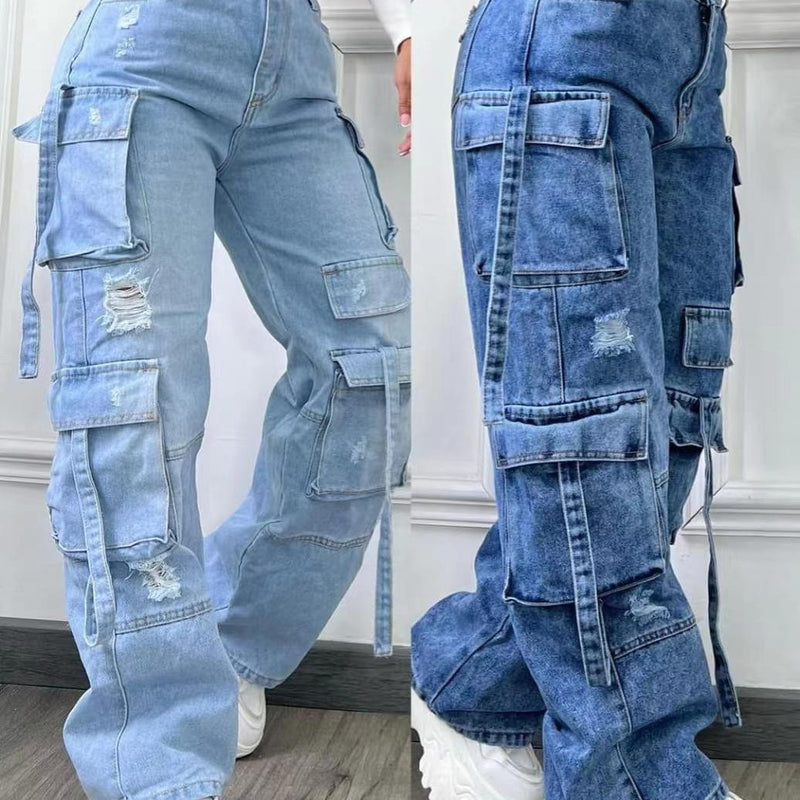 Plus-Size Multi-Pocket Jeans | MzStar Fashion | view 3