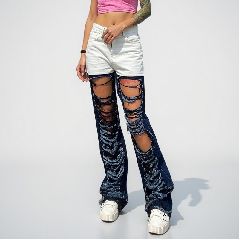 Contrast Ripped Jeans | MzStar Fashion | view 6