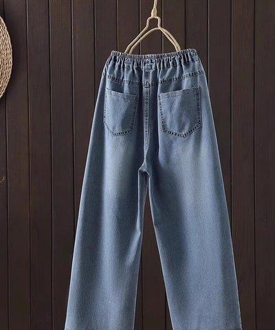 Embroidered Cropped Wide-Leg Jeans