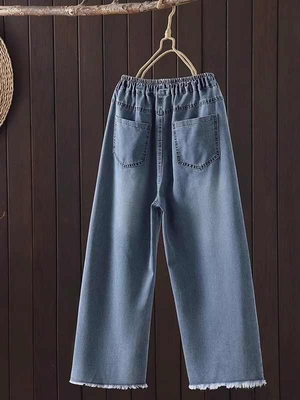 Embroidered Cropped Wide-Leg Jeans | MzStar Fashion | view 2
