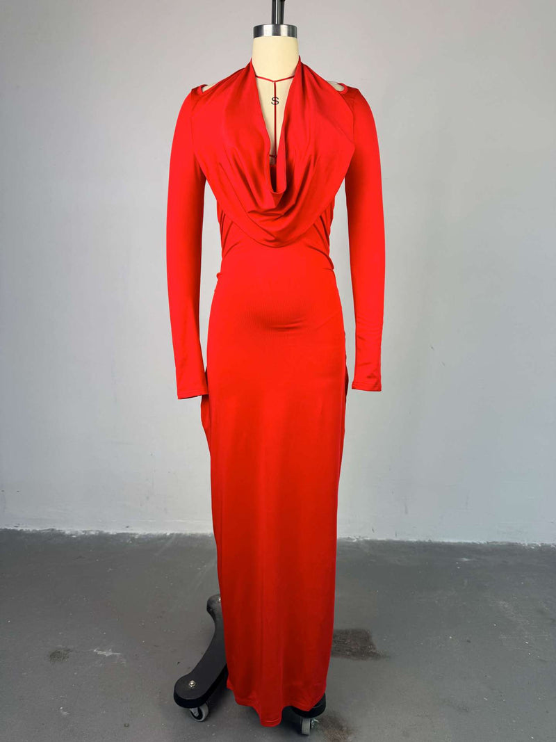 Pile Collar Long-Sleeve Maxi Dress | MzStar Fashion | view 8