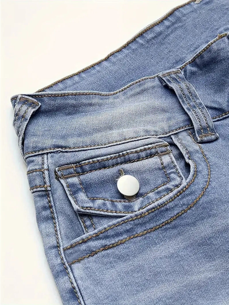 Double-Button Slim Blue Jeans | MzStar Fashion | view 5
