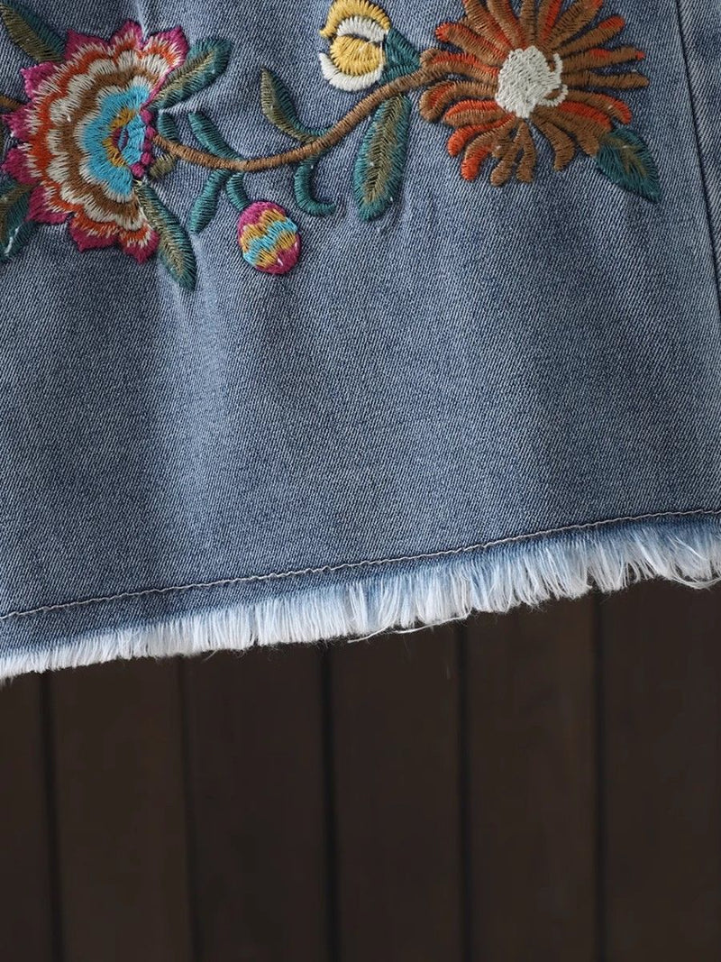 Embroidered Cropped Wide-Leg Jeans | MzStar Fashion | view 3