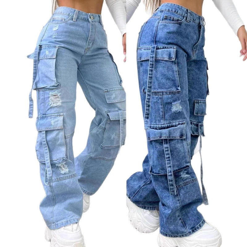 Plus-Size Multi-Pocket Jeans | MzStar Fashion | view 5