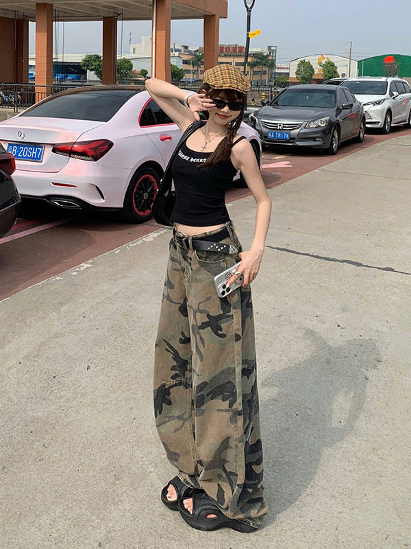 Washed Camo Wide-Leg Jeans | MzStar Fashion | view 3