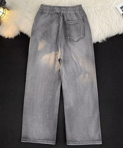 Raw-Hem Ripped Wide-Leg Jeans