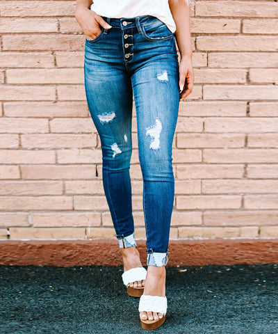 Ripped Washed Pencil Jeans | MzStar Fashion
