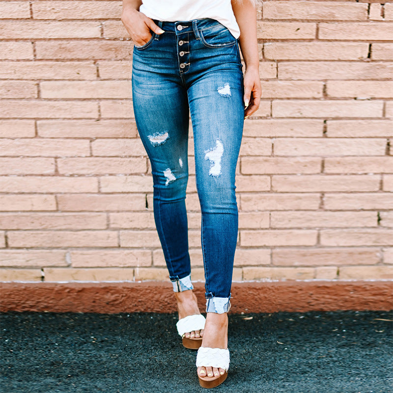 Ripped Washed Pencil Jeans | MzStar Fashion