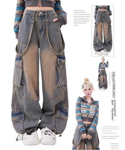 Distressed Big-Pocket Straight Jeans | MzStar Fashion
