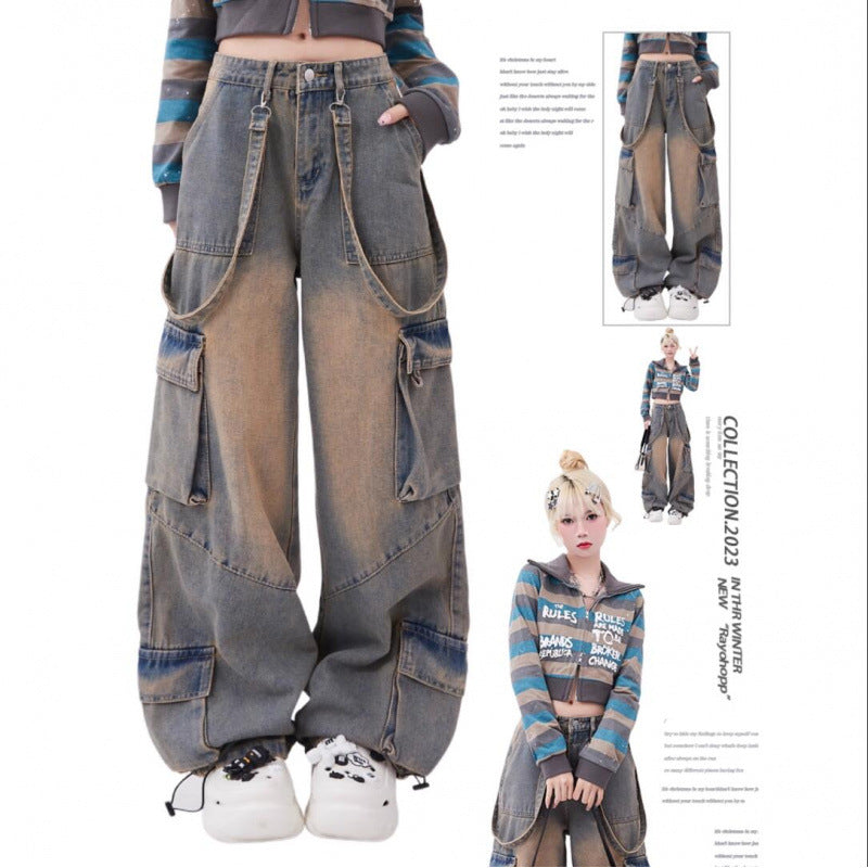 Distressed Big-Pocket Straight Jeans | MzStar Fashion