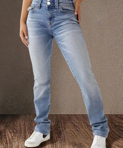 Double-Button Slim Blue Jeans | MzStar Fashion