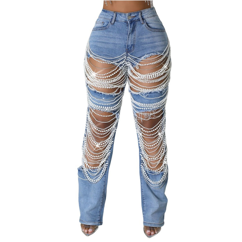 Beaded Ripped Stretch Jeans | MzStar Fashion | view 6